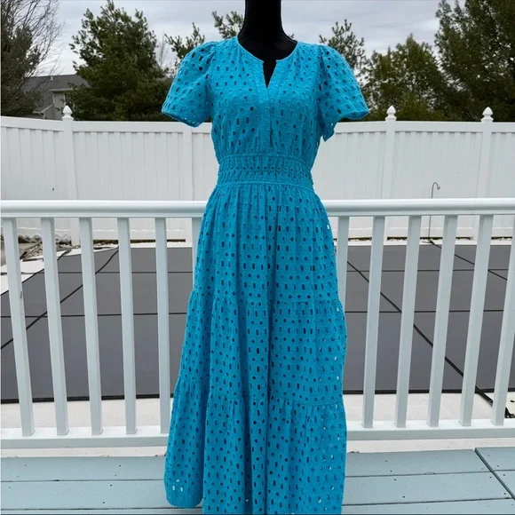 Anthropologie The Somerset Maxi Dress Eyelet Edition Blue Size Medium - Picture 3 of 16